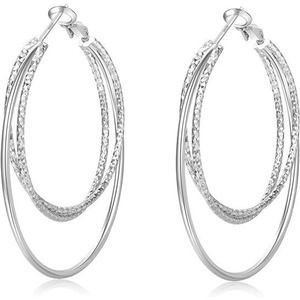 925 Sterling Silver Hoop Earring for Women 14K Real Gold Plated Triple Texture